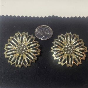 Golden Floral Clip Earrings - no readible markings
